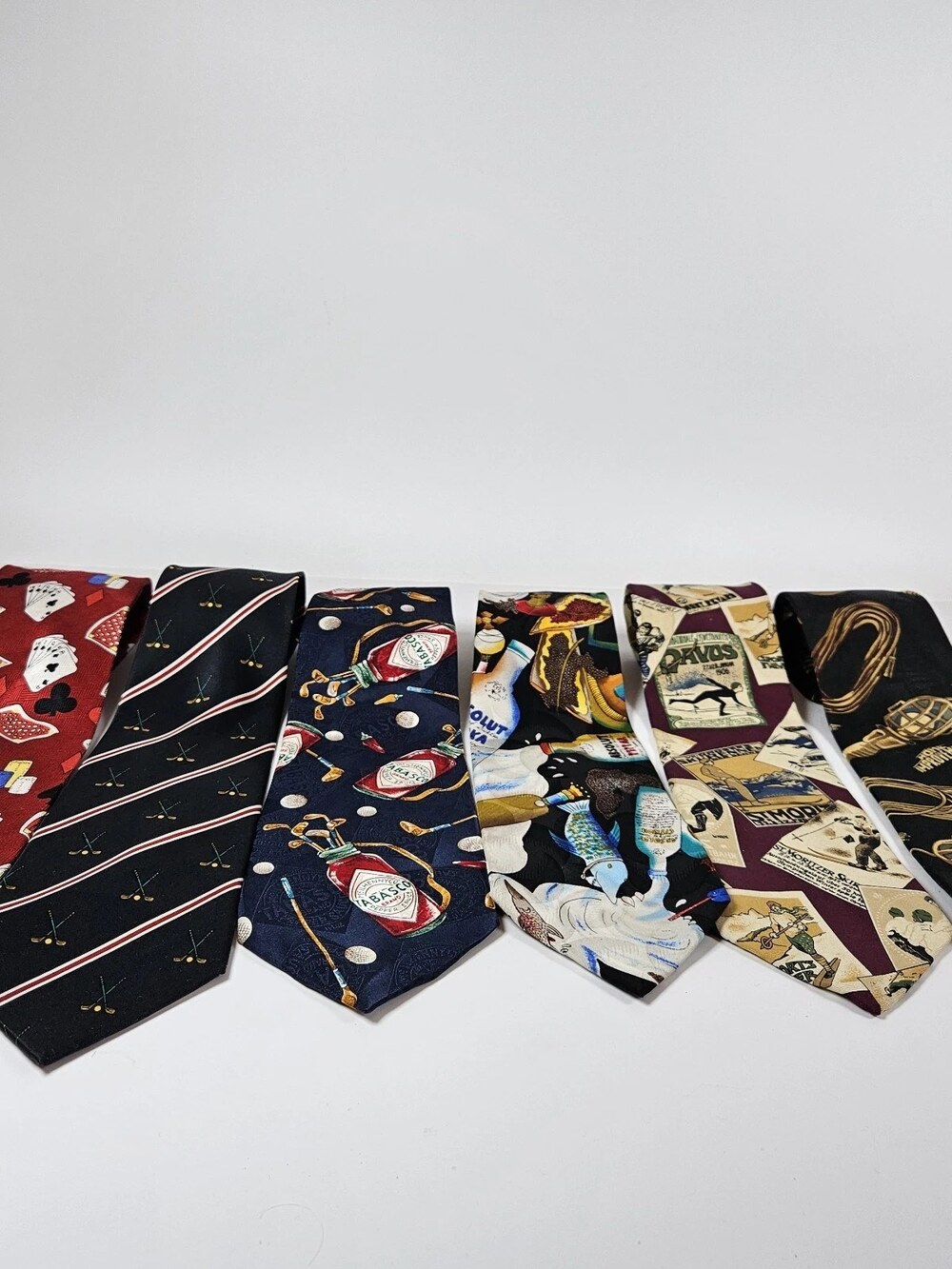 Silk Necktie Lot 6 Novelty Tabasco Golf Playing Cards